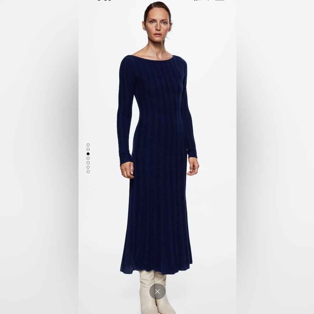 Mango Navy Long Sleeve Dress